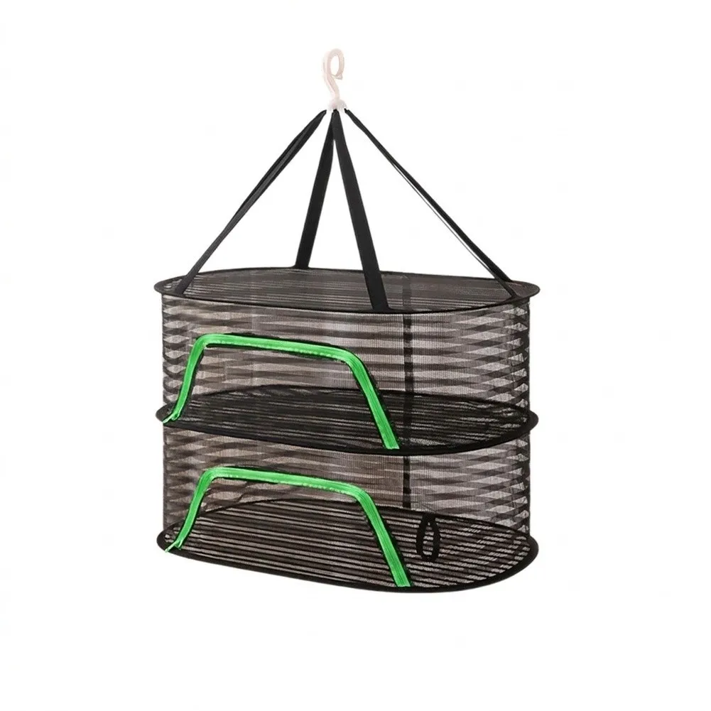 50x70cm Foldable Drying Net for Vegetables Fish and Dehydrated Food Black Polyester Mesh Rack with Closure Windproof Design