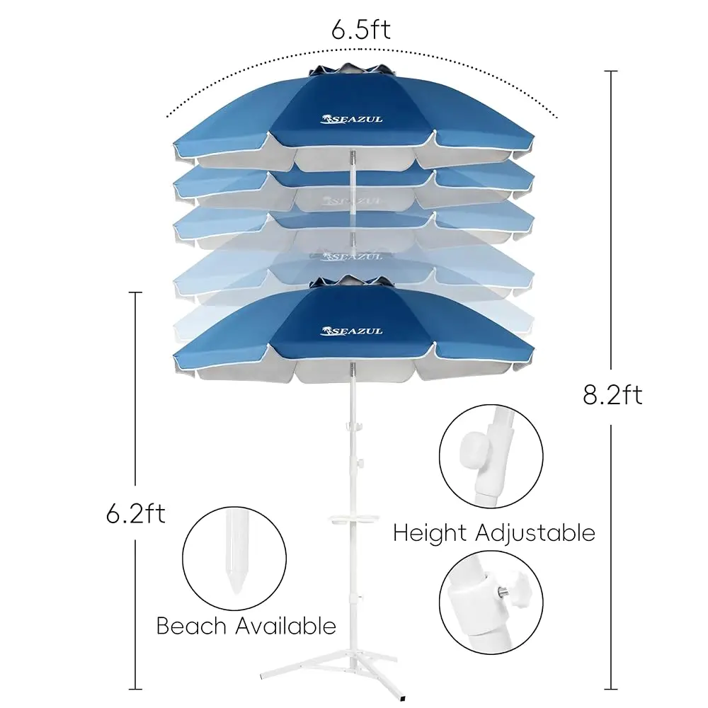 مظلة شمسية بطول 6.5 أقدام، مظلة محمولة مع حامل للرياضة، قابلة للتعديل وخفيفة الوزن، حماية من الشمس، أزرق #4