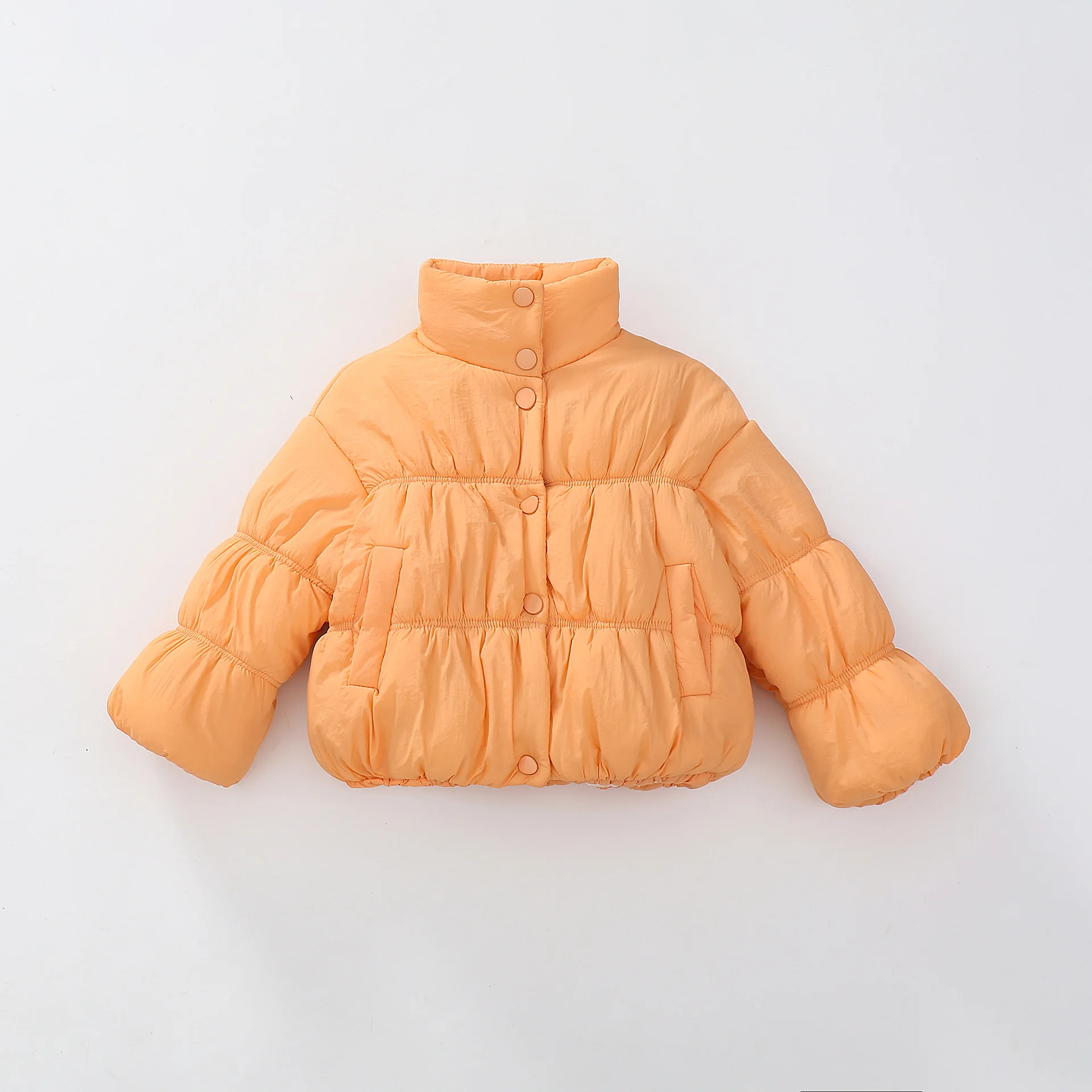 

2025 Winter Girls Padded Jacket Children Down Coat Autumn Standing Collar Keep Warm Outwears Kids Lantern Sleeves Cotton Clothes