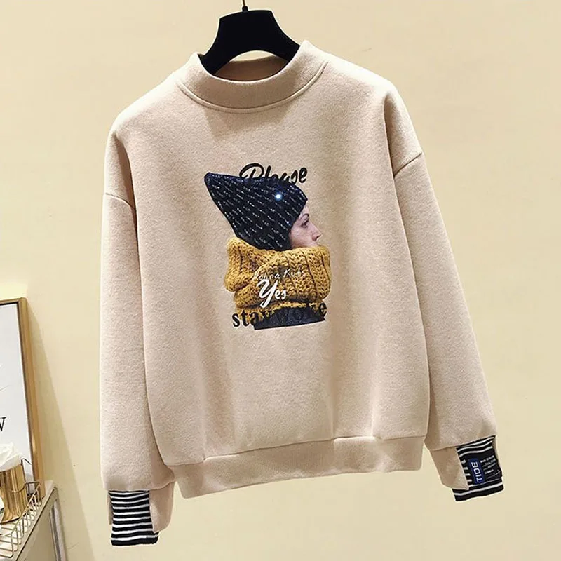 New Autumn and Winter Fashionable Lazy Style Patchwork Fake Two-piece Plush and Thick Round Neck Loose and Versatile Sweater