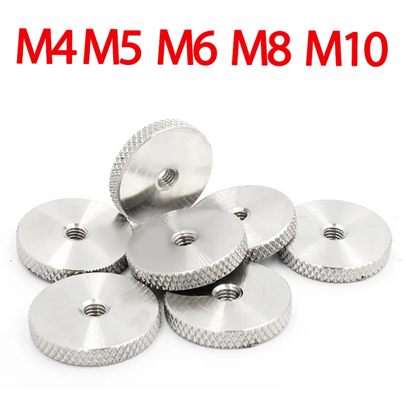 Knurled Thumb Nuts 304 Stainless Steel Flat Head Hand Screw Knurled Round Nut Hardware Fasteners M4 M5 M6 M8 M10 M12