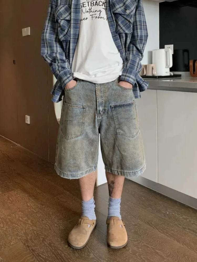

Y2K Vintage Baggy Shorts Jeans Women Streetwear High Waist Calf-length Denim Pants Unisex Summer Mid Long Wide Leg Pants