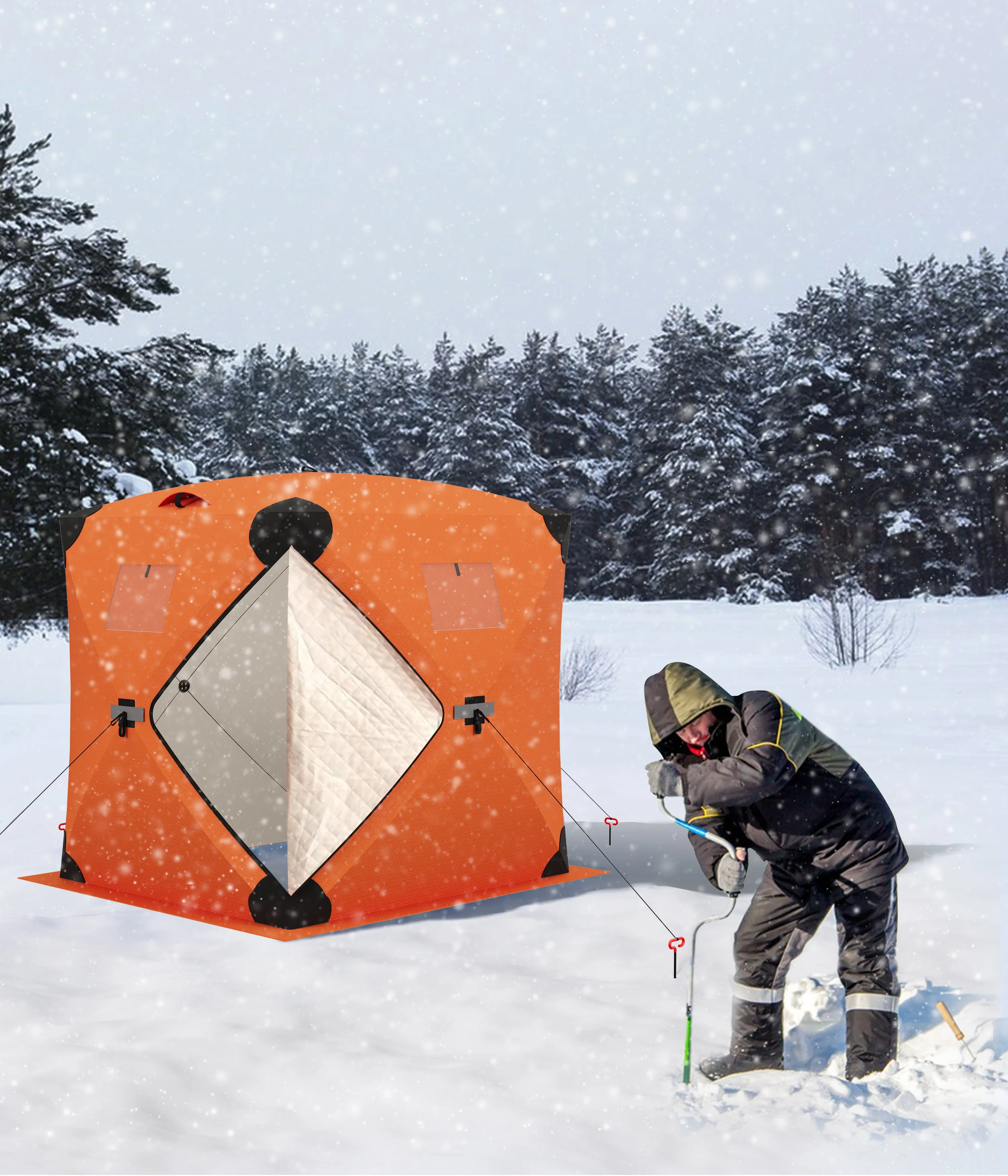 Insulated Pop-Up Ice Fishing Tent for 3-4 People, Portable Winter Shelter, Durable Weather-Resistant Oxford with Cotton Padding, Spacious Hub-Style Shanty, Easy Setup for Outdoor Ice Fishing