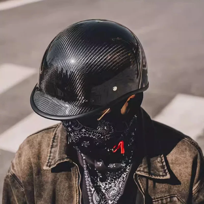 Wholesale Carbon Fiber Helmet Men's Motorcycle Half Helmet Summer Women's Ultra Light Fiberglass Retro Cruise Bucket Helmet