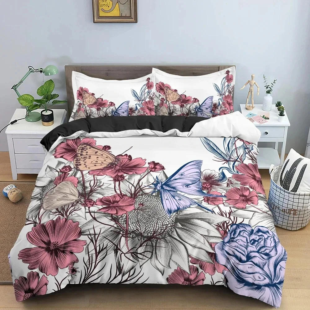 Beautiful Butterflies Watercolor Spots Bedding Set Double Twin King Duvet Cover Comforter Pillowcase Boys Girls Adults Bedroom