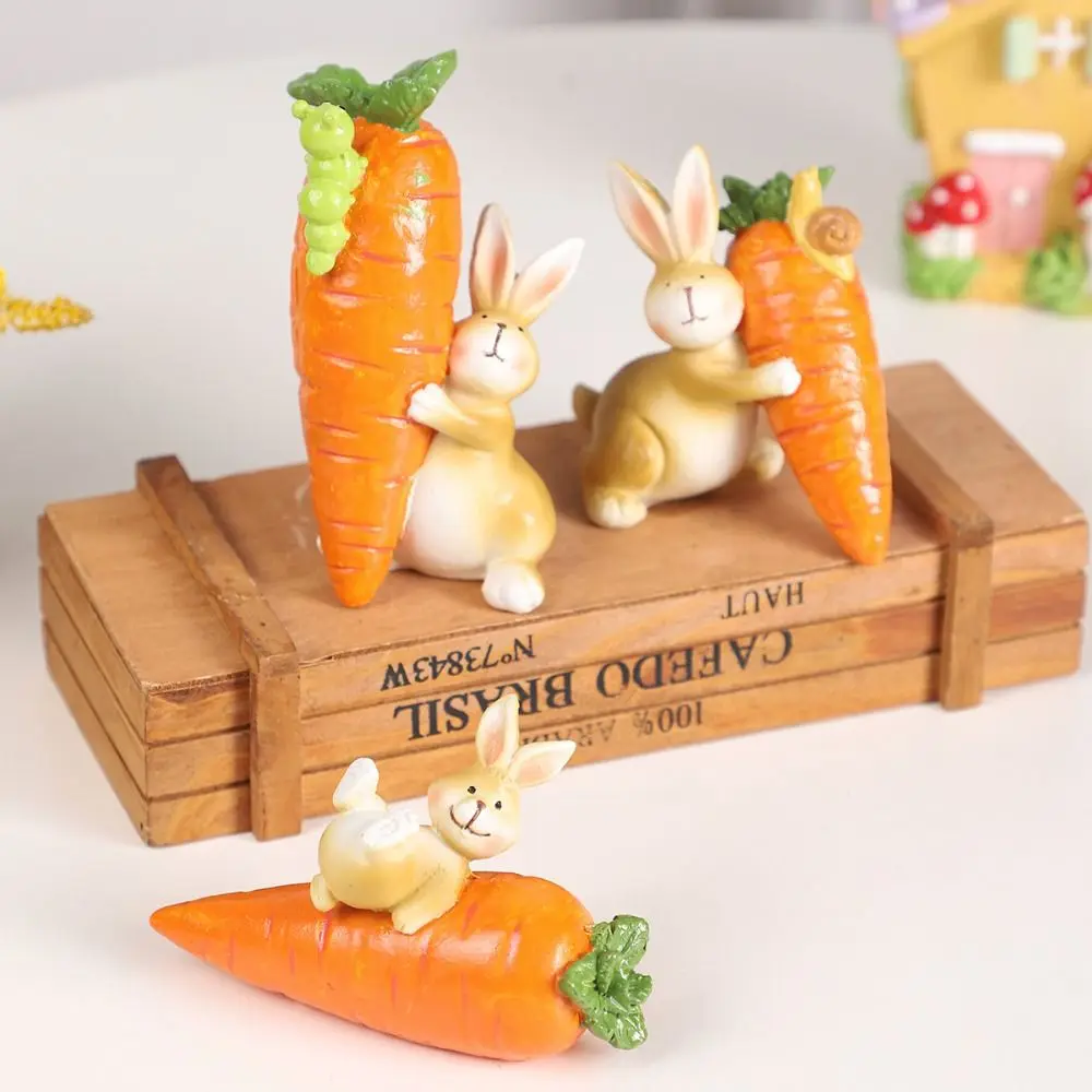 Resin Carrot Easter Rabbit Figurines Cute Bunny Eye-catching Easter Decorations Happy Easter Cartoon Sweater Rabbit Ornament