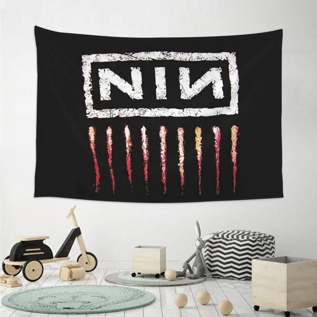 Nine Inch Nails NIN Rock Band Tapestry Hippie Wall Hanging Aesthetic Home Decor Tapestries for Living Room Bedroom Dorm Room