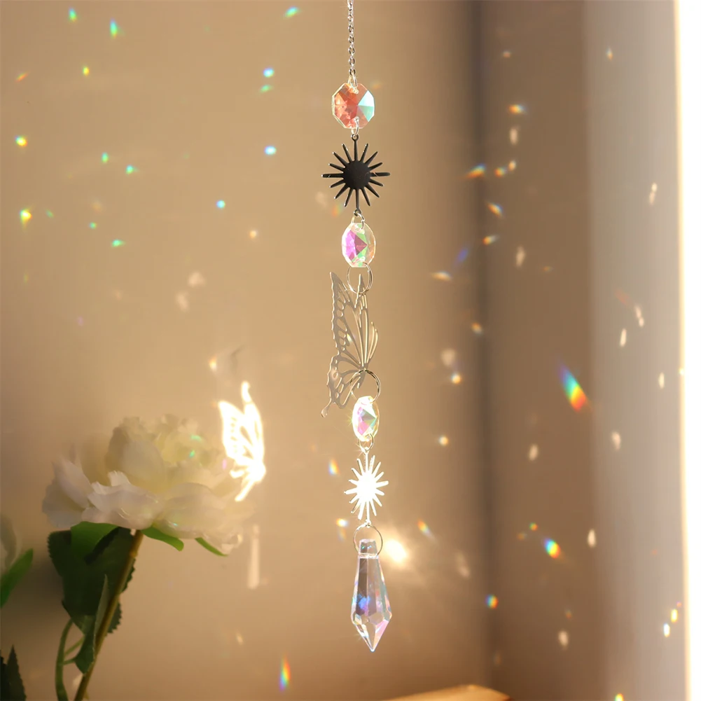 Crystal Wind Chimes Dream Catcher Stained Glass Sun Catcher Prism Rainbow Maker Window Garden Decoration Outdoor Christmas Gift