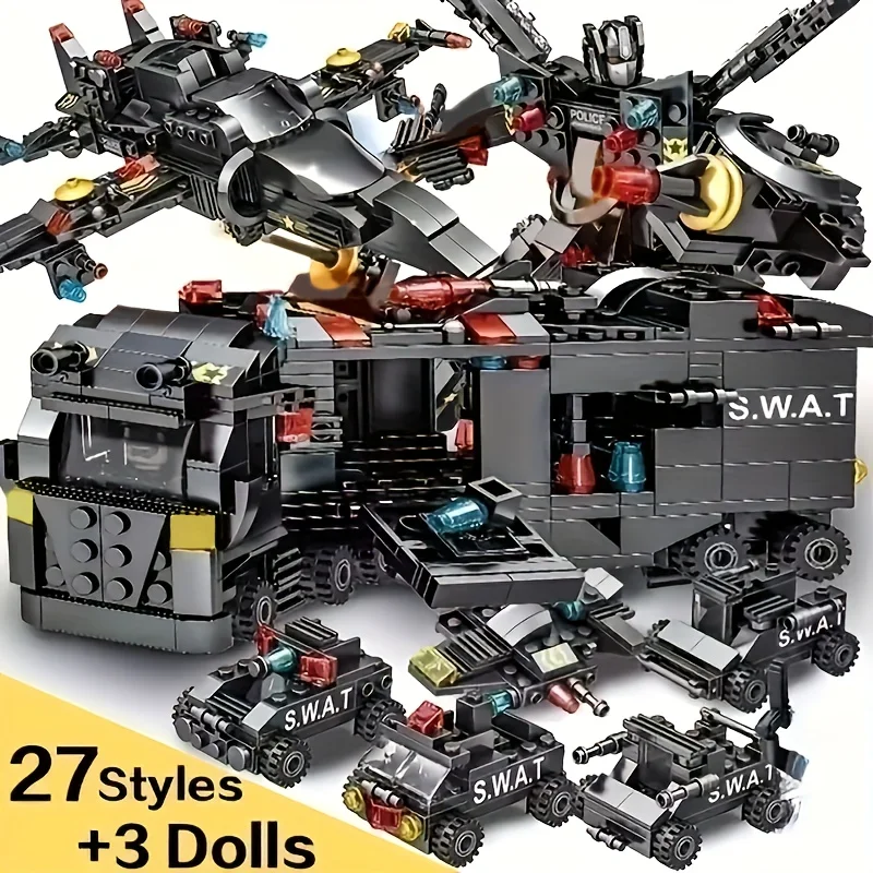

building block SWAT car，SWAT car robot car building block,children's educational toys, boys birthday gifts, Christmas Halloween