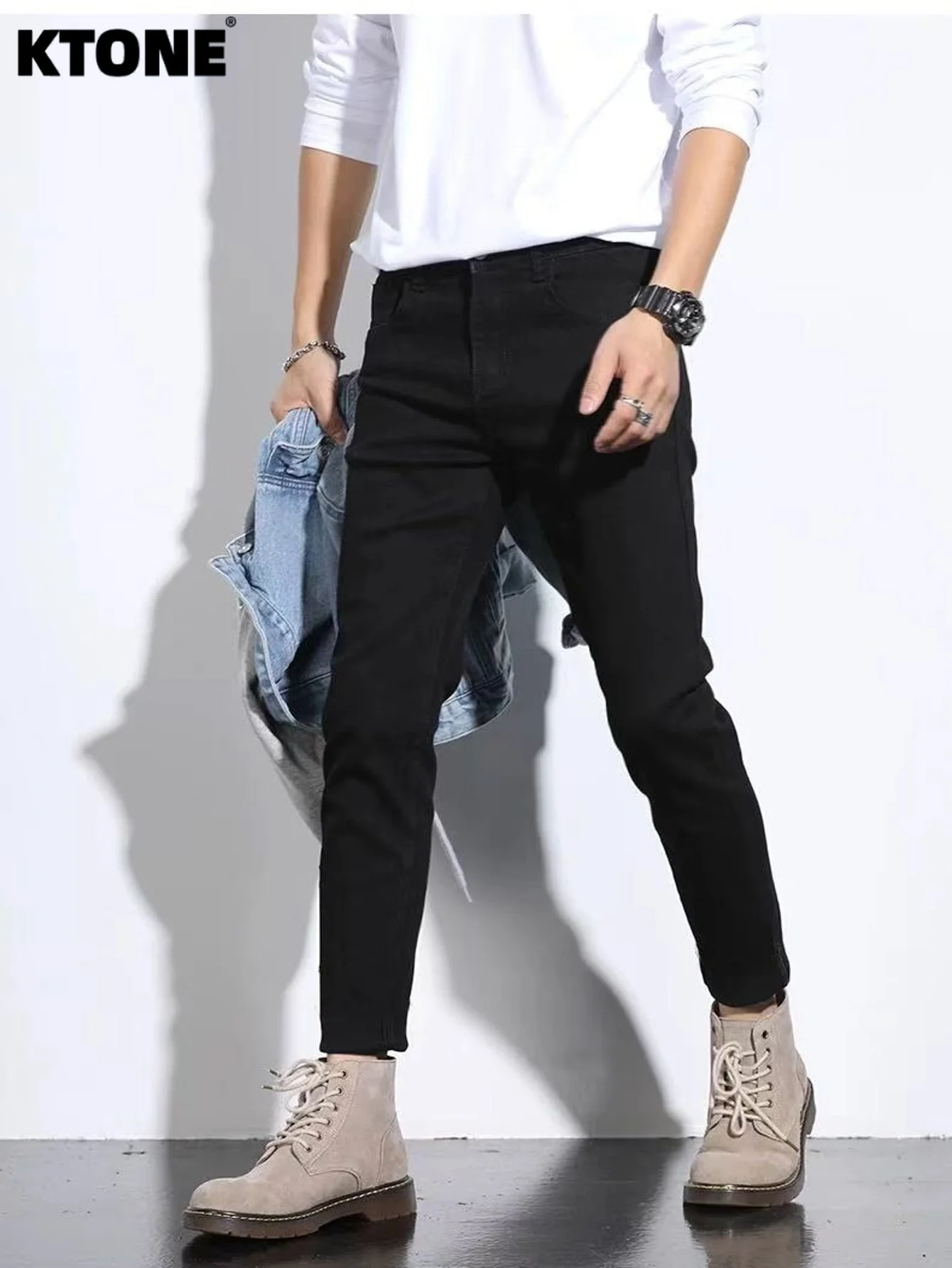 

Unisex Denim Pants Men's Black Slim Jeans Drip For Dating Streetwear Style No accessories or belts included
