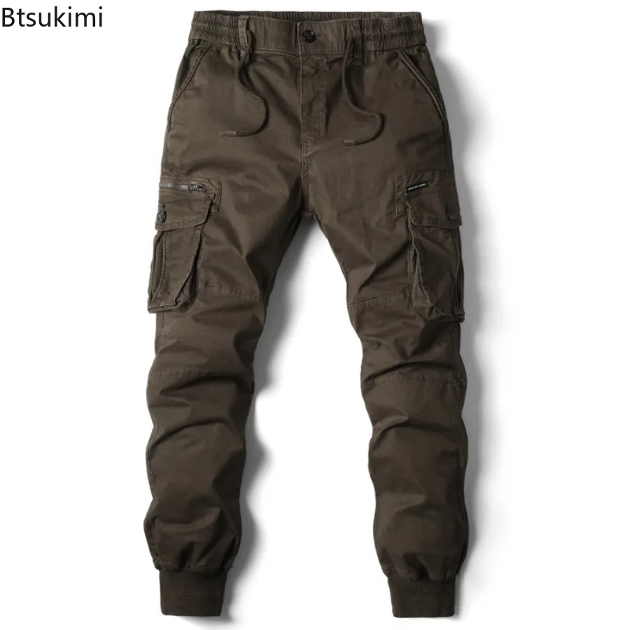 2025 New Cargo Pants Men's Solid Casual Joggers Trouser Cotton Full Length Multi Pocket Outdoor Workwear Pants for Men Plus Size