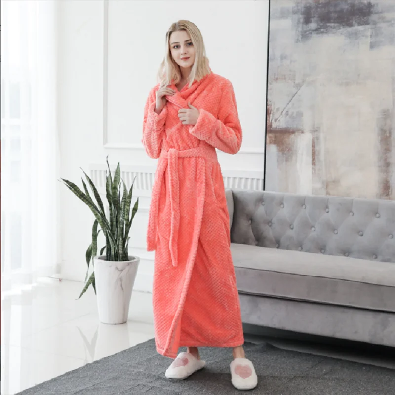 Extra Long Thermal Bathrobe for Men and Women, Jacquard Flannel, Hotel Robe, Sauna and Swimming Pool, Large Size, Premium