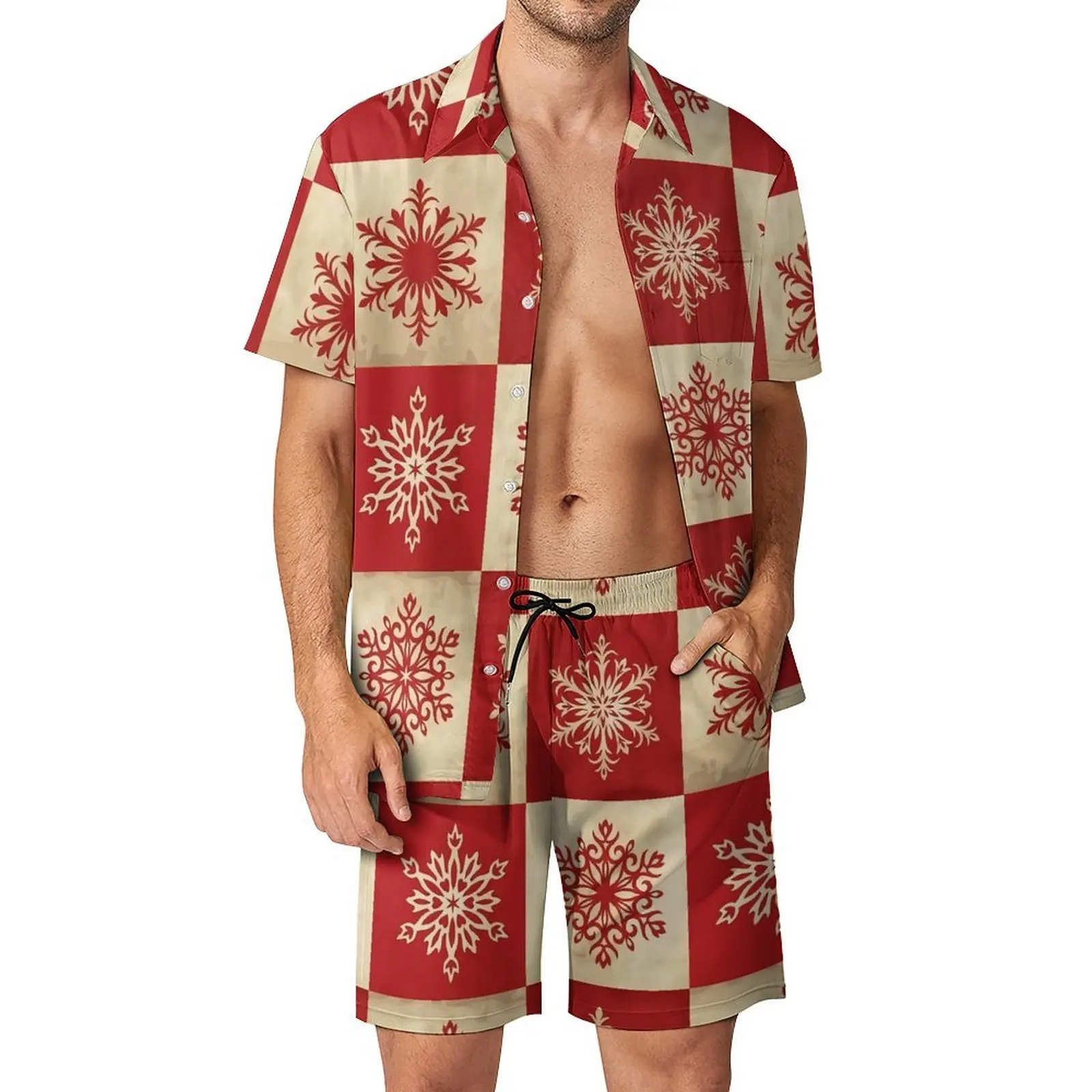 

2025 Christmas Men Sets Animal Print Casual Shorts Summer Novelty Beach Shirt Set Short-Sleeved Big Size Suit Birthday Present