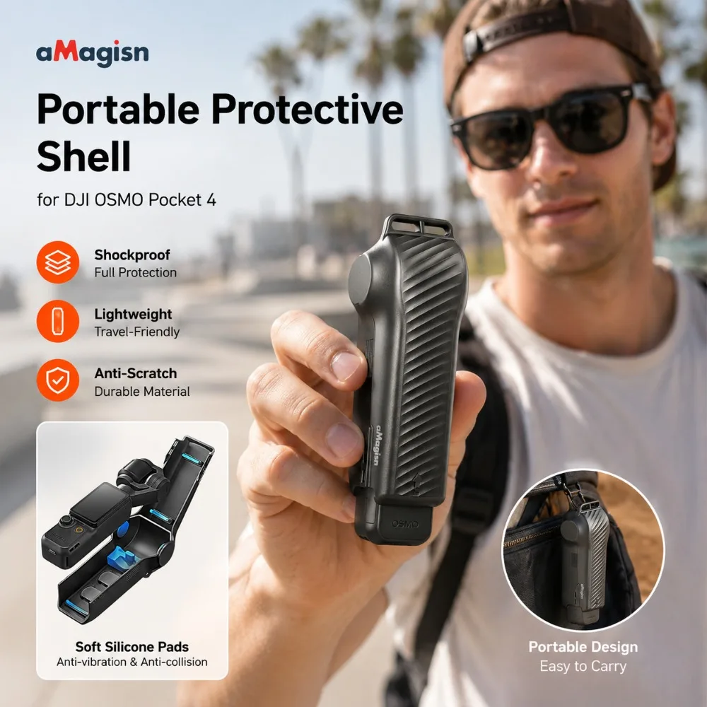 aMagisn Funda rígida de cobertura total para DJI Pocket 4, cubierta protectora para cámara, antiarañazos y a prueba de caídas, accesorio para Pocket 4