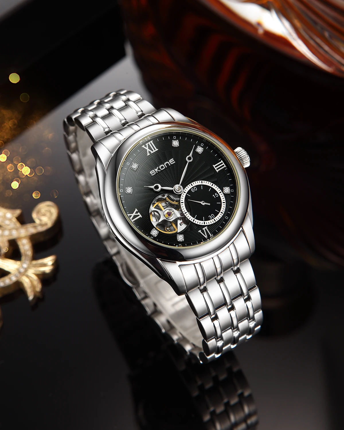 SKONE New high-end hollowed out men's business waterproof night light fashion trend fully automatic mechanical watch