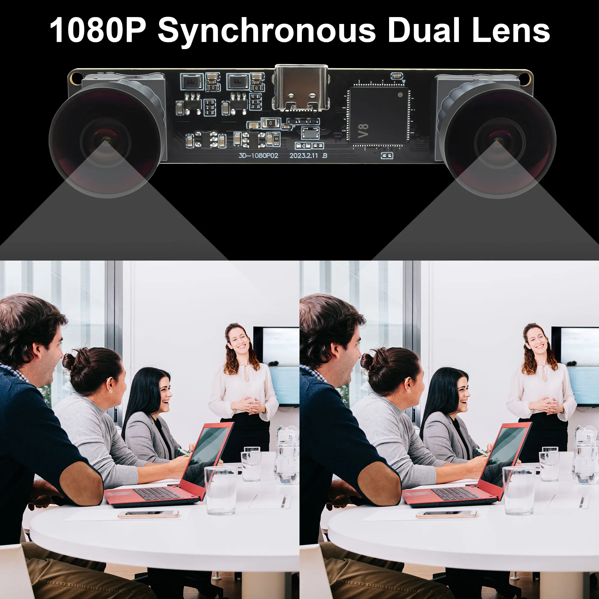 ELP 4MP Stereo Synchronous Dual Fisheye Lens Wide Angle 3840x1080P 60fps High Speed USB Camera Module for 3D VR