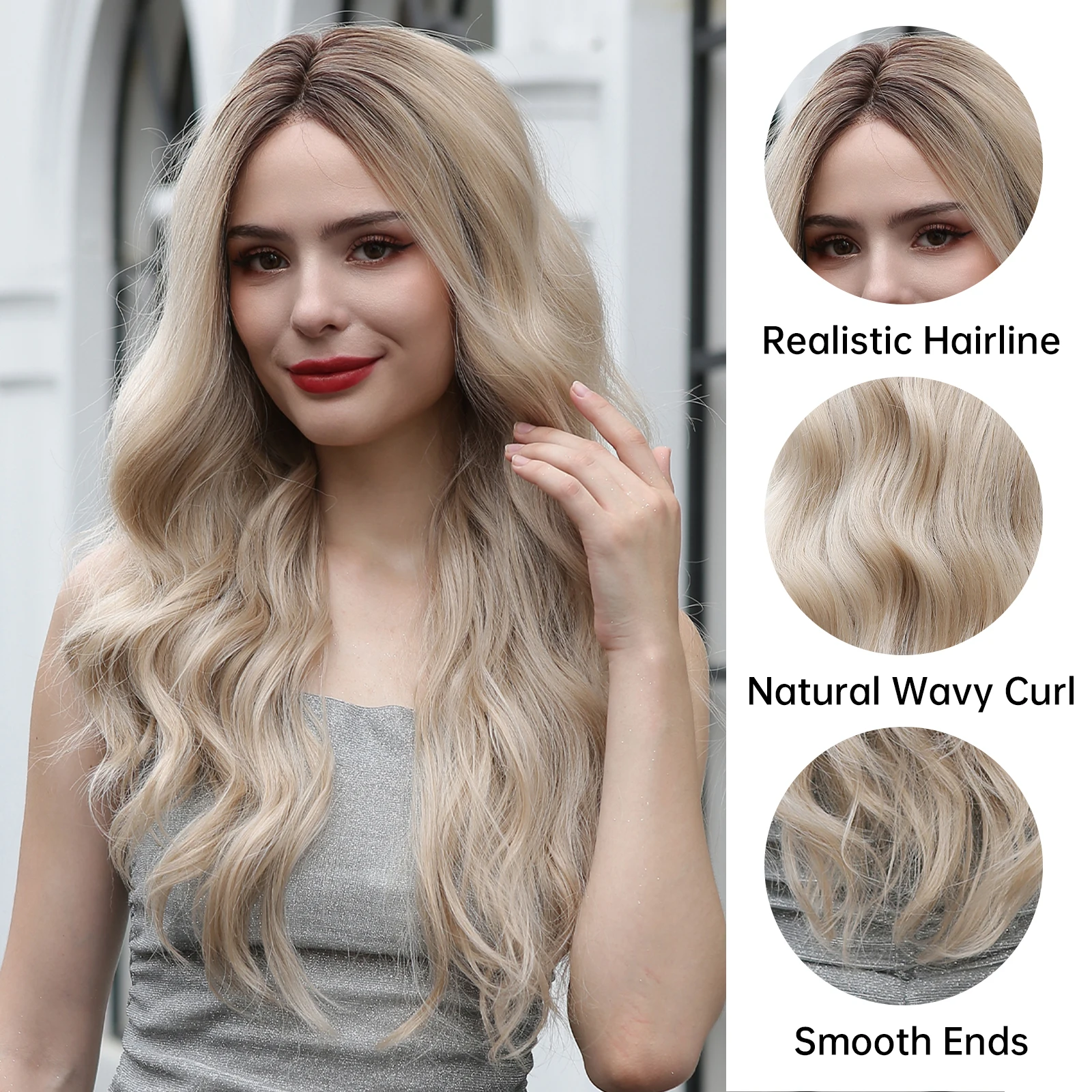 LOUIS FERRE Blonde 13*4 Lace Front Synthetic Wigs for Women Long Wavy Middle Part Lace Wigs Daily Cosplay High Temperture Hair