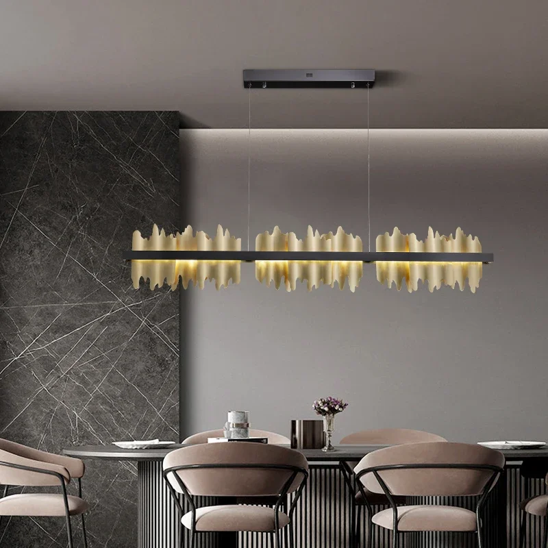 Rectangular Iceberg Design LED Candelabro, Iluminação para restaurantes, Gold e Black Fixture, Kitchen Island, New Modern