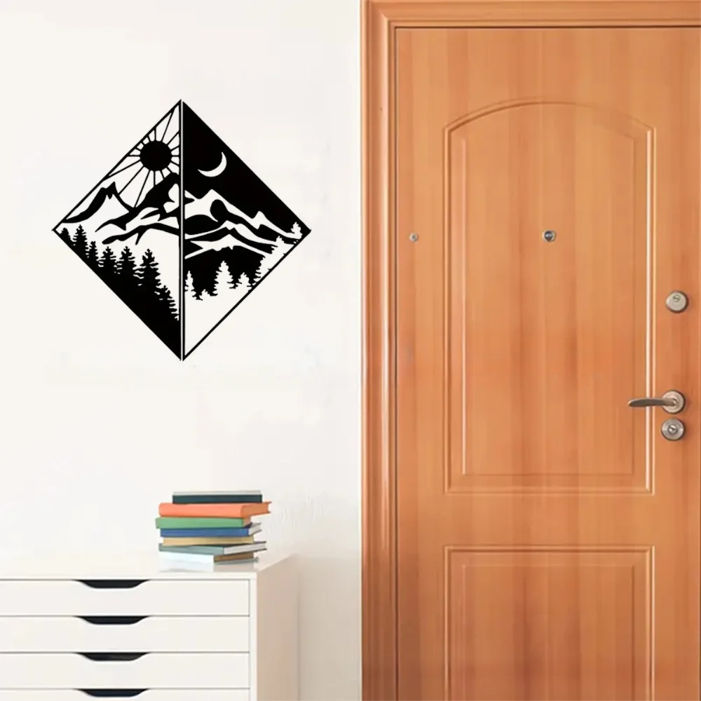 Вдохновляющий настенный декор с изображением горной реки, солнца и луны