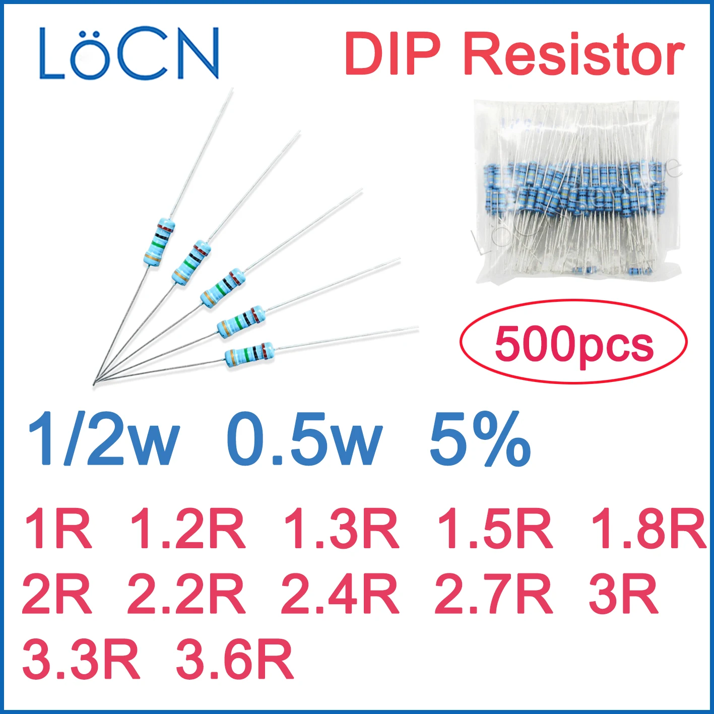 500Pcs 5% 1/2W Carb…
