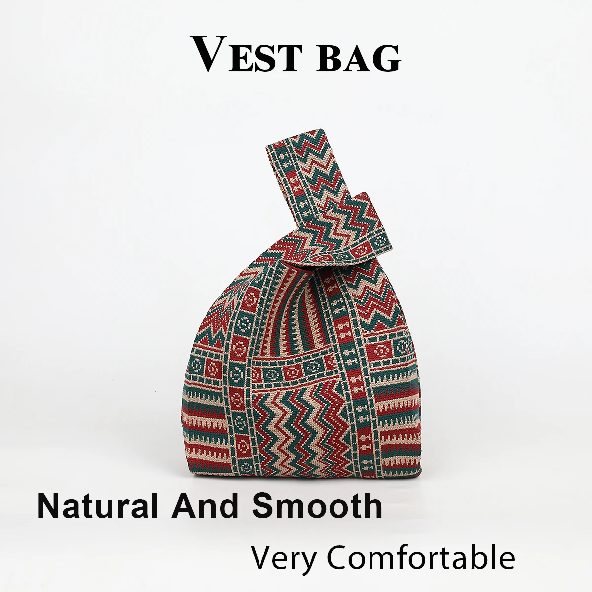 Bohemian Striped Breathable Knitted Bag, Handbag Suitable for Daily Picnic Camping and Outdoor Shopping, Carry-On Mobile Phone Key Water Bottle Book, Suitable for All Seasons, Gift for Children