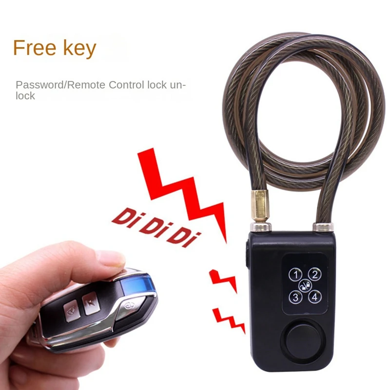 Bike Motorcycle Lock Alarm Remote Control Waterproof 110DB Scooter Bicycle Burglar Vibration Alarm Cable Lock