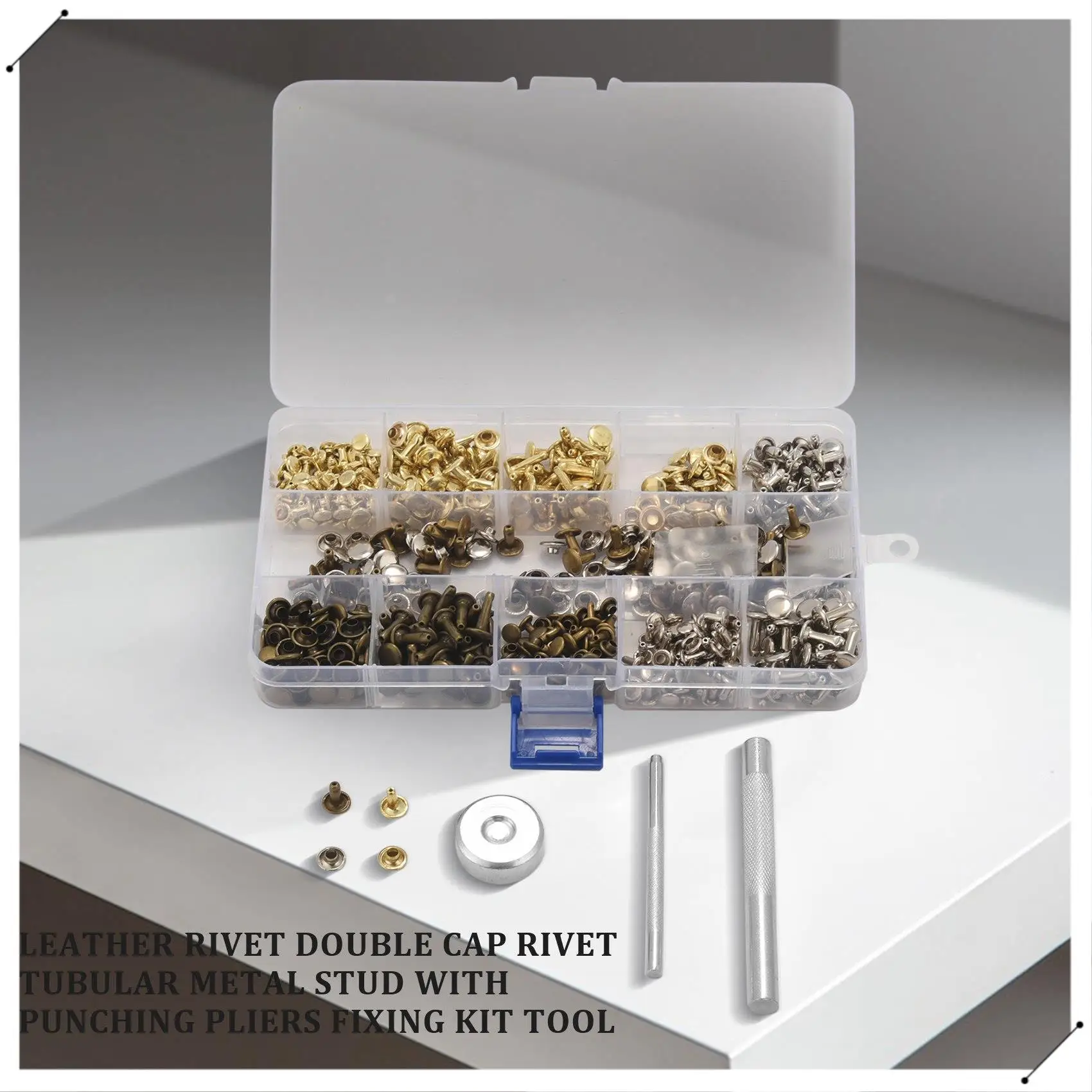 300 Sets Leather Rivets Double Cap Rivet Tubular Metal Studs With Punch Pliers Fixing Set Tools For DIY Leather Craft Rivets Rep