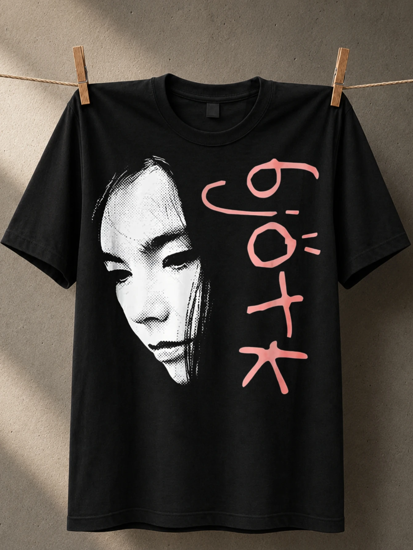 Bjork Face Symbol  base halftone closeup portrait pink runic lettering and stark alternative art  Unisex All T-Shirt