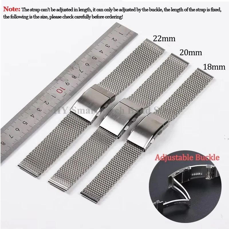 18/20/22mm cinturino in acciaio a maglia milanese spessore 3.0mm cinturino in acciaio solido cinturino pieghevole regolabile braccialetto di lusso da uomo
