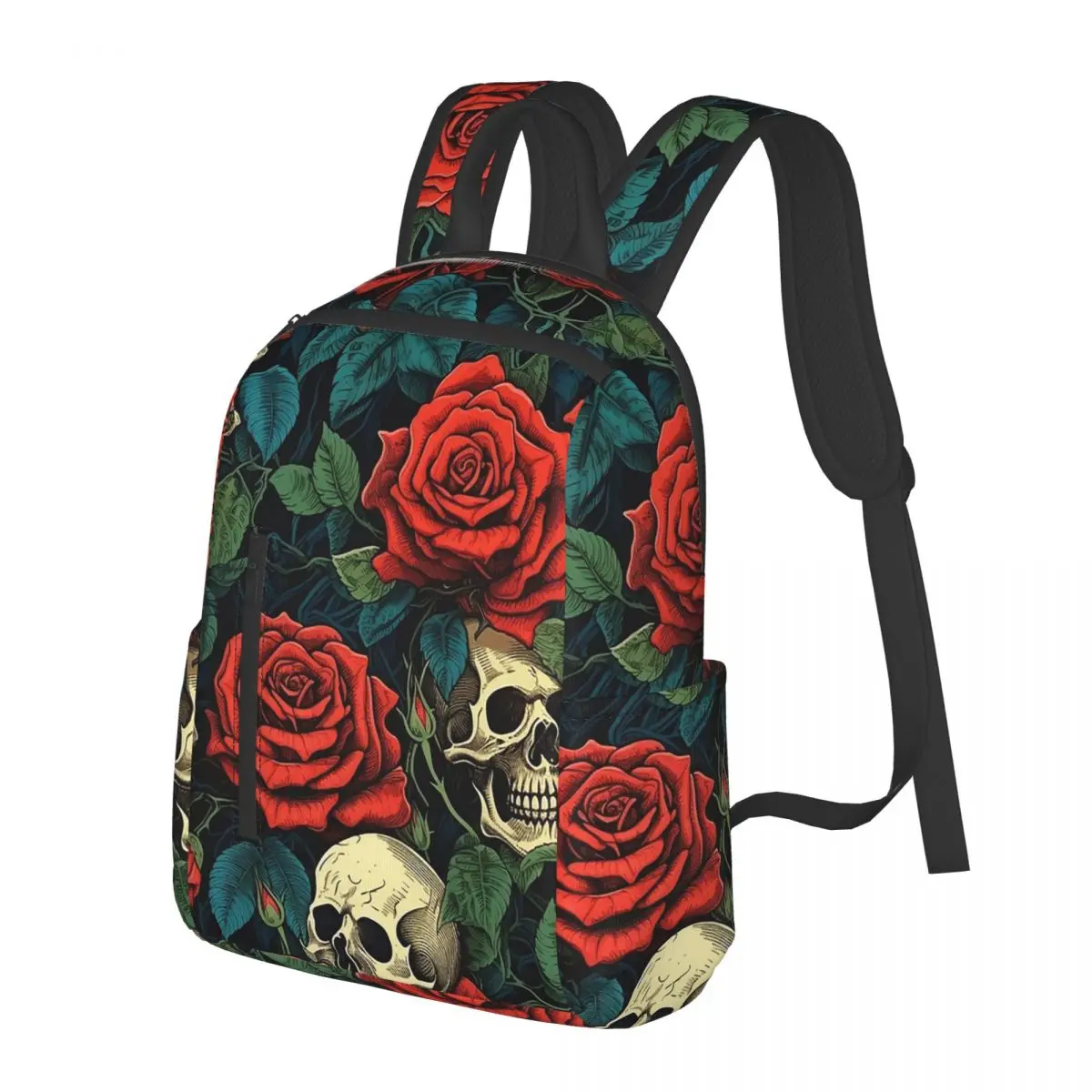 

Red Rose Skull And Vine Student Backpack School Bag Hiking Travel Daypack for Boys Girls Bookbag Shoulder Bags