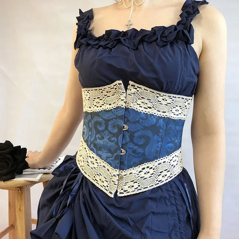 قصيرة الجاكار التطريز الأزهار الدانتيل Underbust مشد قصر الأميرة لوليتا بوستير التحكم مدرب خصر أعلى