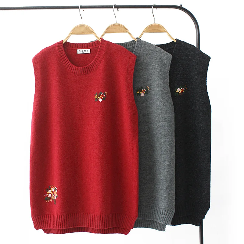 plus Size Spring Fashion Korean Style Knitted Base Shirt Handmade Flower Design Sleeveless round Neck Versatile Mid-Length Vest