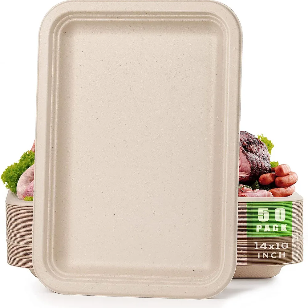 Bandejas de comida desechables de 50 piezas y 14 pulgadas, platos de papel grandes ecológicos, filtro de caña de azúcar 100% Compostable para fiesta