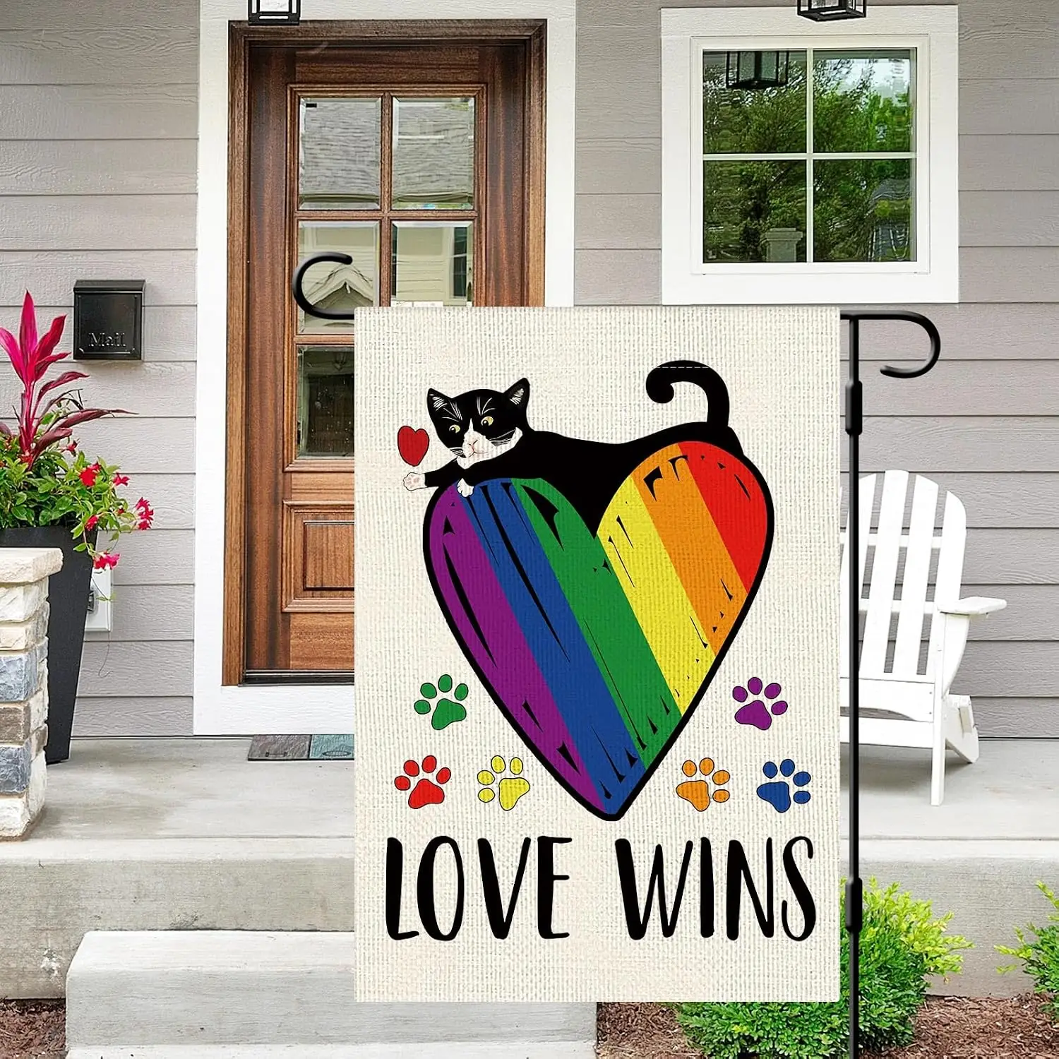 DLZDN Love Wins Rainbow Pride Garden Flag Tuxedo Cat Gay Lesbian LGBT Pansexual Garden Flags 12×18 Inch Double Sided Vertica PPZ