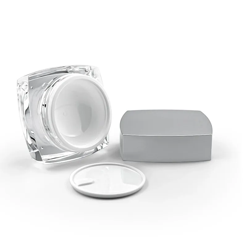 5g 10g 30g 50g Clear Empty Jar Small Square Refillable Bottle Acrylic Pot with Matte Silver Lid Makeup Bottle Jar Face Cream Box