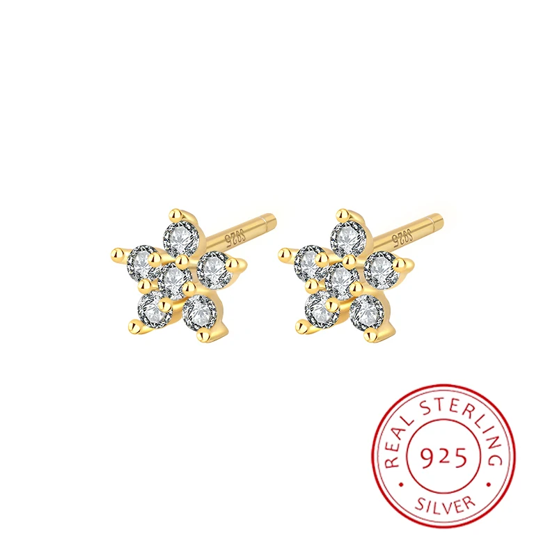 

Classic Niche Design Authentic S925 Silver 14K Gold Zircon Star Ladies Elegant Elegant Earrings