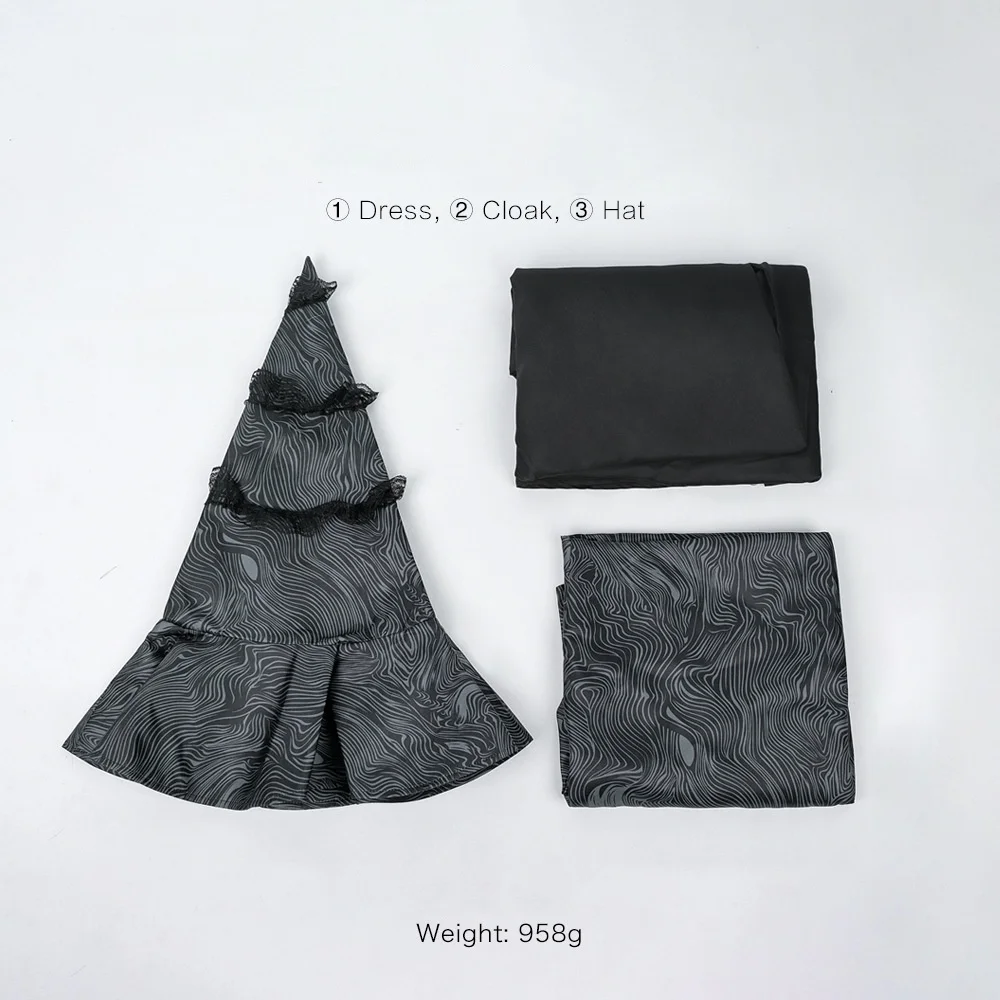 السحرية الشريرة معالج زي تأثيري فستان أسود طويل مع قبعة هالوين كرنفال حفلة عيد الميلاد لعب دور الملابس الملابس #6