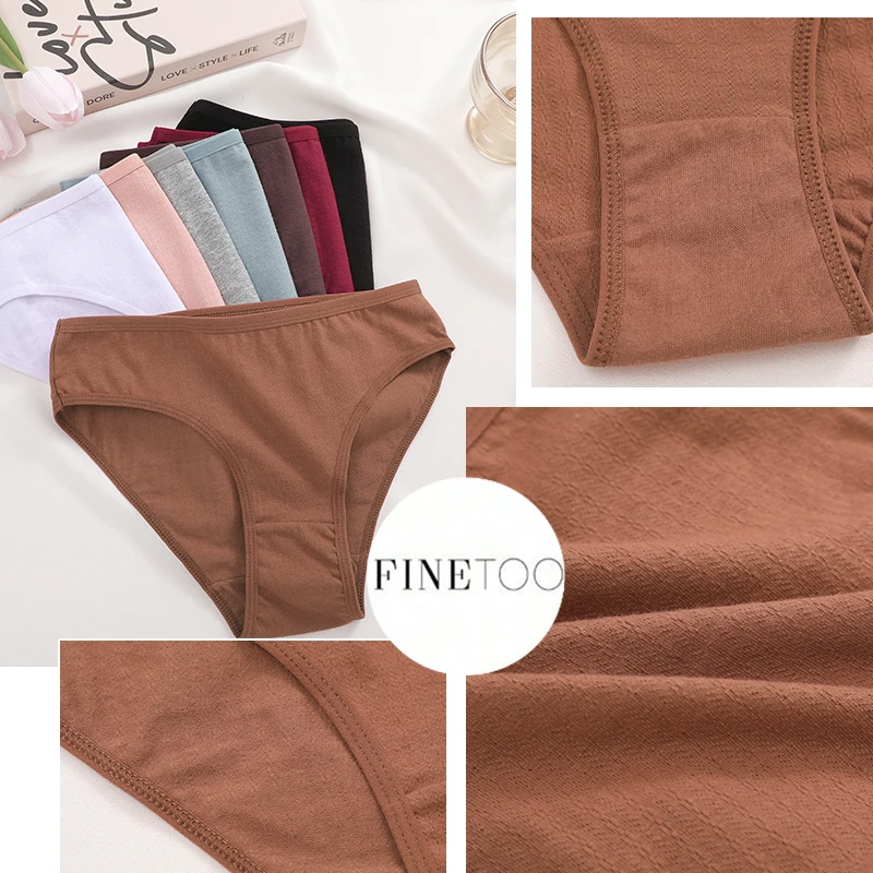 FINETOO 8 قطعة سراويل داخلية بسيطة وأساسية ملابس داخلية نسائية قطنية تسمح بالتهوية سراويل داخلية من قماش الجاكار بلون نقي للسيدات مريحة