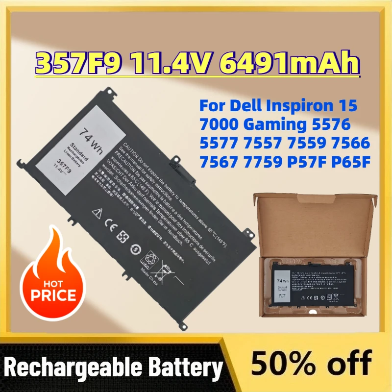 Upgrade 357F9 11.4V 6491mAh Li-ion Laptop Battery for Dell Inspiron 15 7000 Gaming 5576 5577 7557 7559 7566 7567 7759 P57F P65F