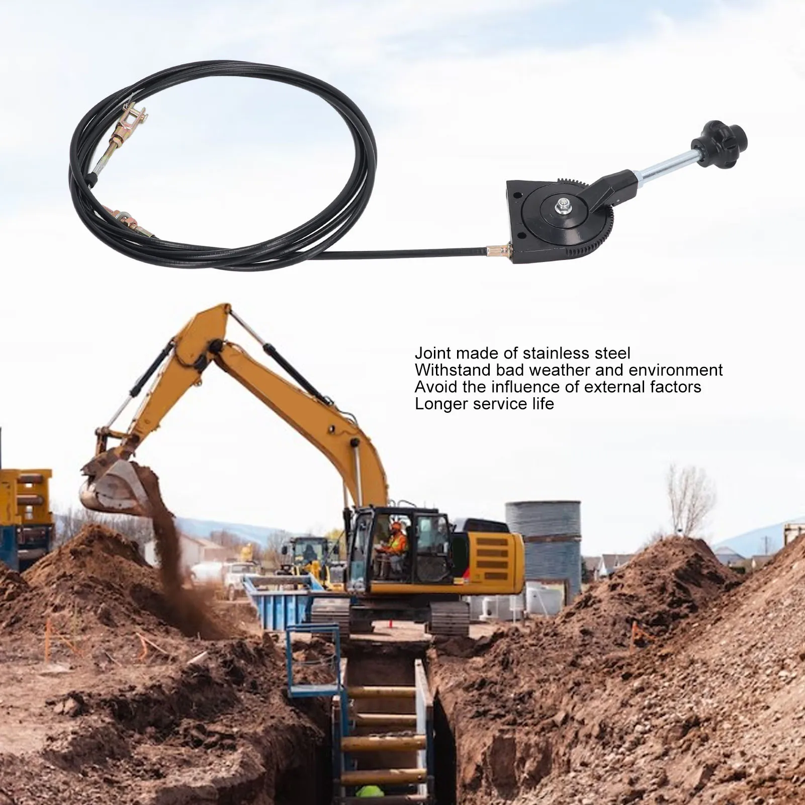 

Excavator Throttle Motor Control Cable Excavator Manual Throttle Cable Motor Control Heavy Equipment Parts Accessories 3.5meter