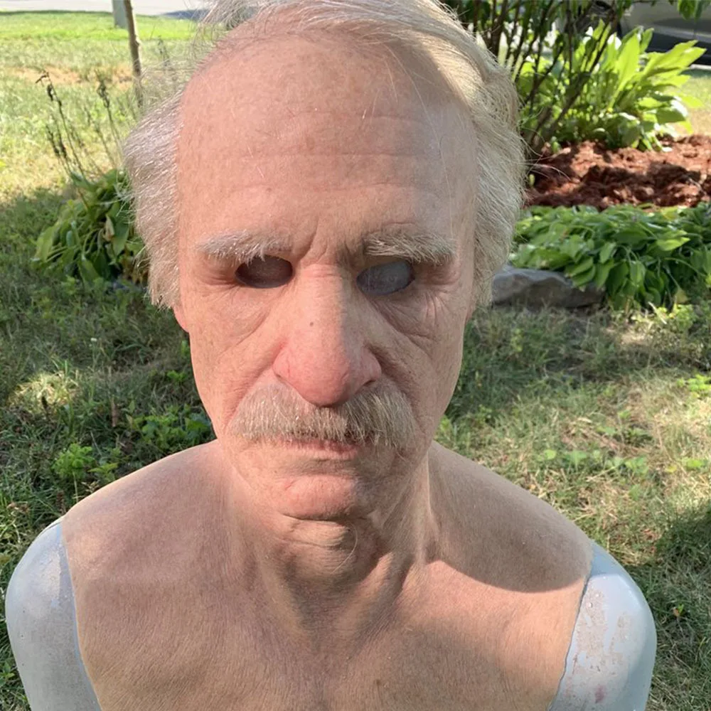 

Halloween Hot Old Man Latex Mask Old Man Grandpa Wig Realistic Headset