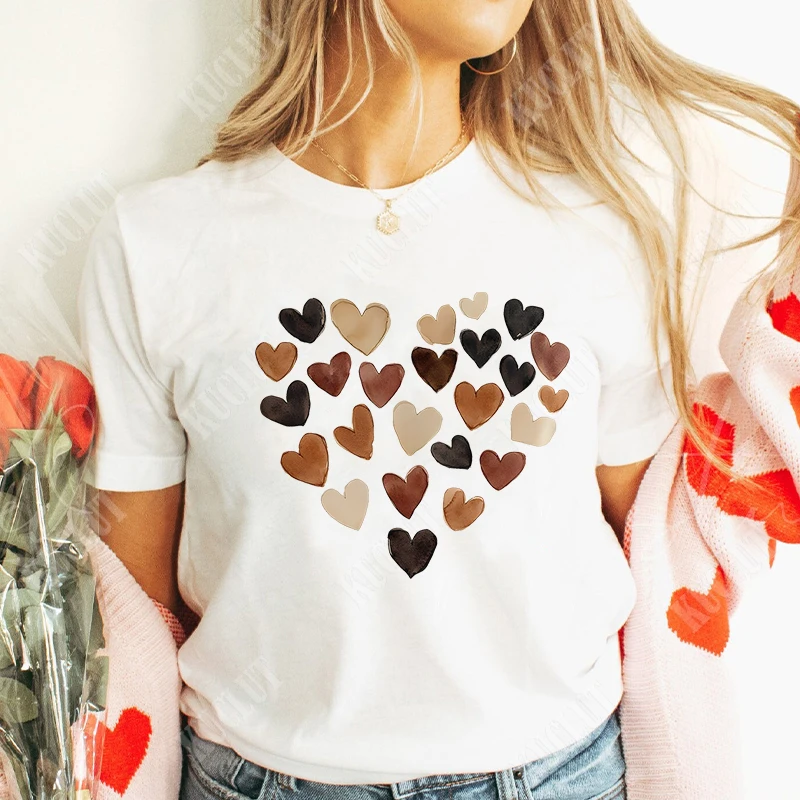 Hearts Graphic Tees Valentines Day T-shirt Fashion Casual Minimalist Tshirts Heart Pattern Tees Short Sleeve T-Shirt for Women