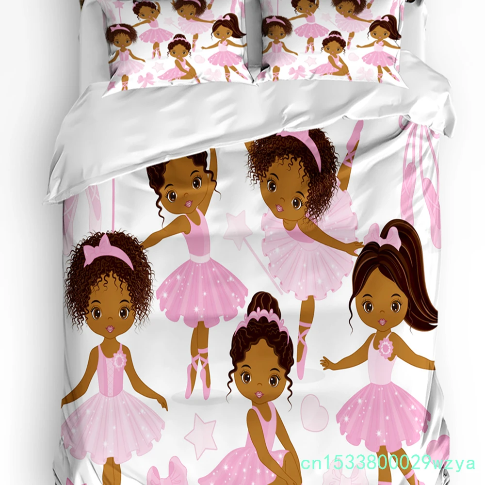 Ballet Girl Stars Bow Cute Pink White Bedding Set 3pcs Duvet Cover Pillowcase Kids Adult Quilt Cover Double Bed Set Home Textile