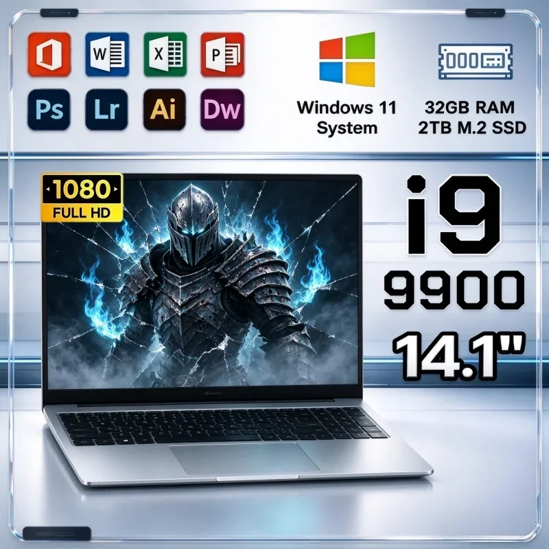 14.1 Inch Windows 11 Notebook Intel Core I9 9900 32GB RAM 2TB SSD Portable Laptop For Daily Work Online Class Gaming