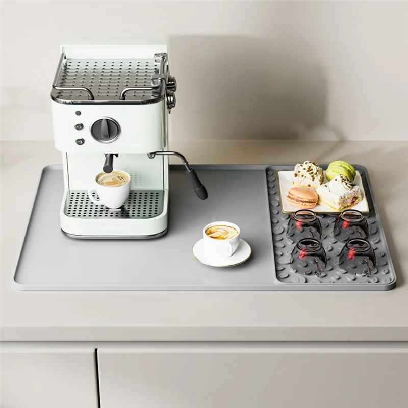 AF93-Silicone Coffee Mat 15.75X23.6Inch Coffee Bar Mat مع حصيرة تجفيف الأطباق القابلة للفصل حواف مقاومة للانسكاب