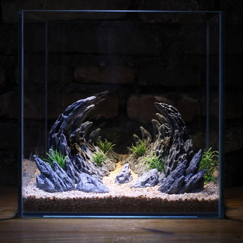 Canyon Landscaping Fish Tank Simulation Qinglong Stone Landscaping Stone Rockery Decoration Water Grass Small Ornaments Aquarium