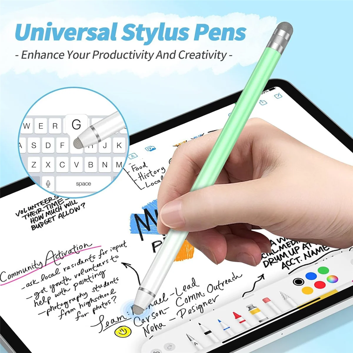 Canetas de toque stylus universais ATS-2PCS, pontas de fibra de alta sensibilidade, adequadas para iPhone/Samsung Tablet e All Touch