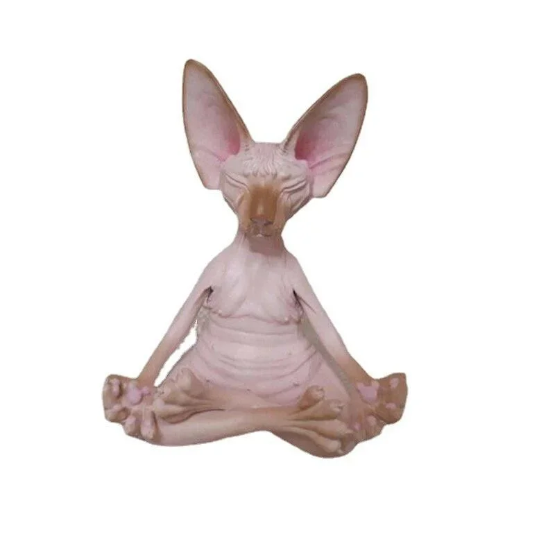 Whimsical Buddha Sphynx Cat Figurine Meditation Yoga Happy Cat Decor Art Sculptures Outdoor Garden Statues Figurine