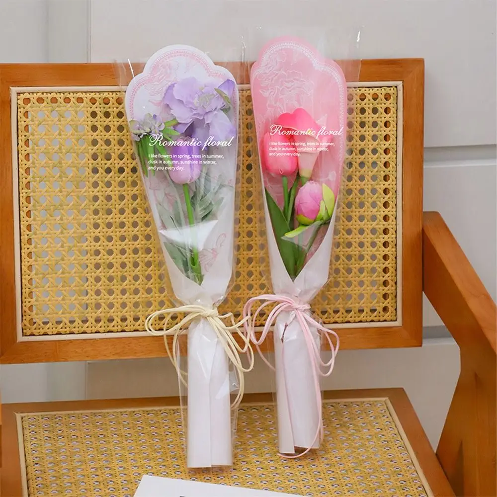 10pcs Transparent Flower Packaging Bags Waterproof Romantic Bouquet Wrapping Bags Paper Card Plastic Flower Arrangement Bags