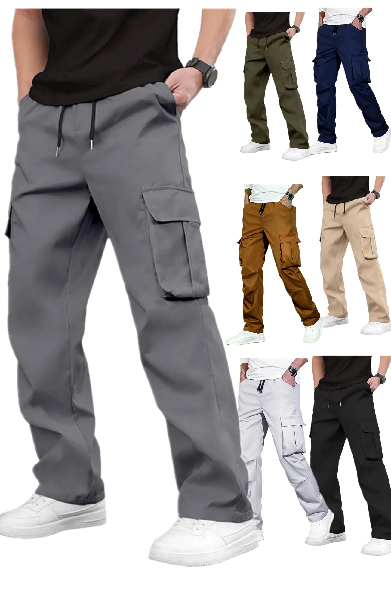 2026 new men's workwear pants, European and American men's loose straight casual pants, men's workwear pocket pants